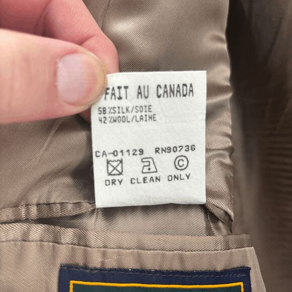 Vintage Chaps Ralph Lauren Silk / Wool Tan Houndstooth Size 42L/T Blazer Canada - Picture 10 of 10